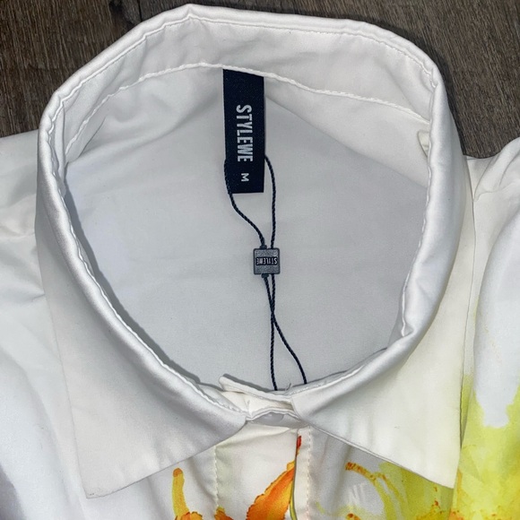 STYLEWE Women’s Button down blouse w/watercolor floral pattern & cuff sleeves - Picture 8 of 9